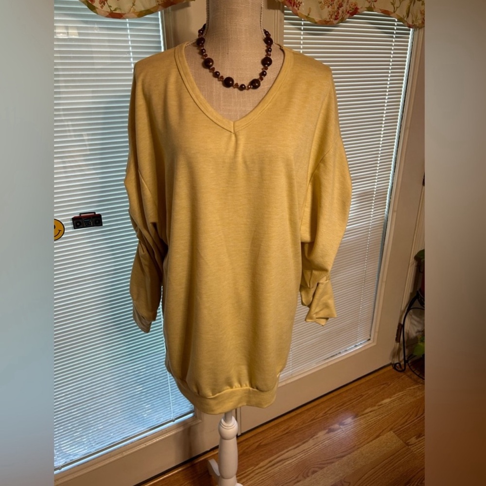 Ruched Sleeved Tee, Gold, Sz L